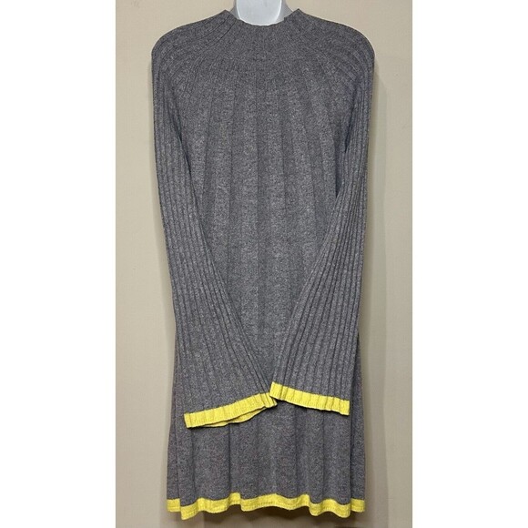 Anthropologie Arsenau Ribbed Wool Blend Gray/Yellow Sweater Dress Size M EUC!!! - Picture 3 of 6